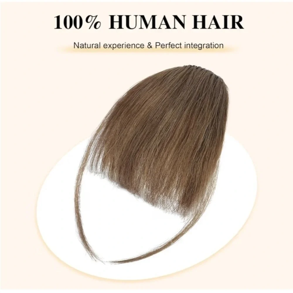 100% Human Hair Clip In Bangs Medium Brown Wispy Fringe Hair Extensions BB Clip